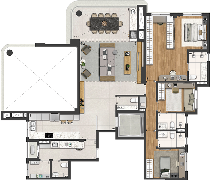Torres 1 e 2 - Andar Ímpar 174m²