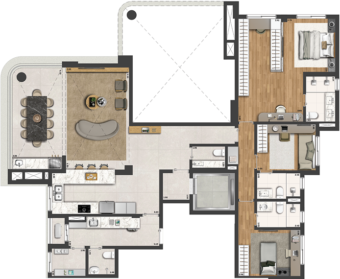 Torres 1 e 2 - Andar Par 174m²